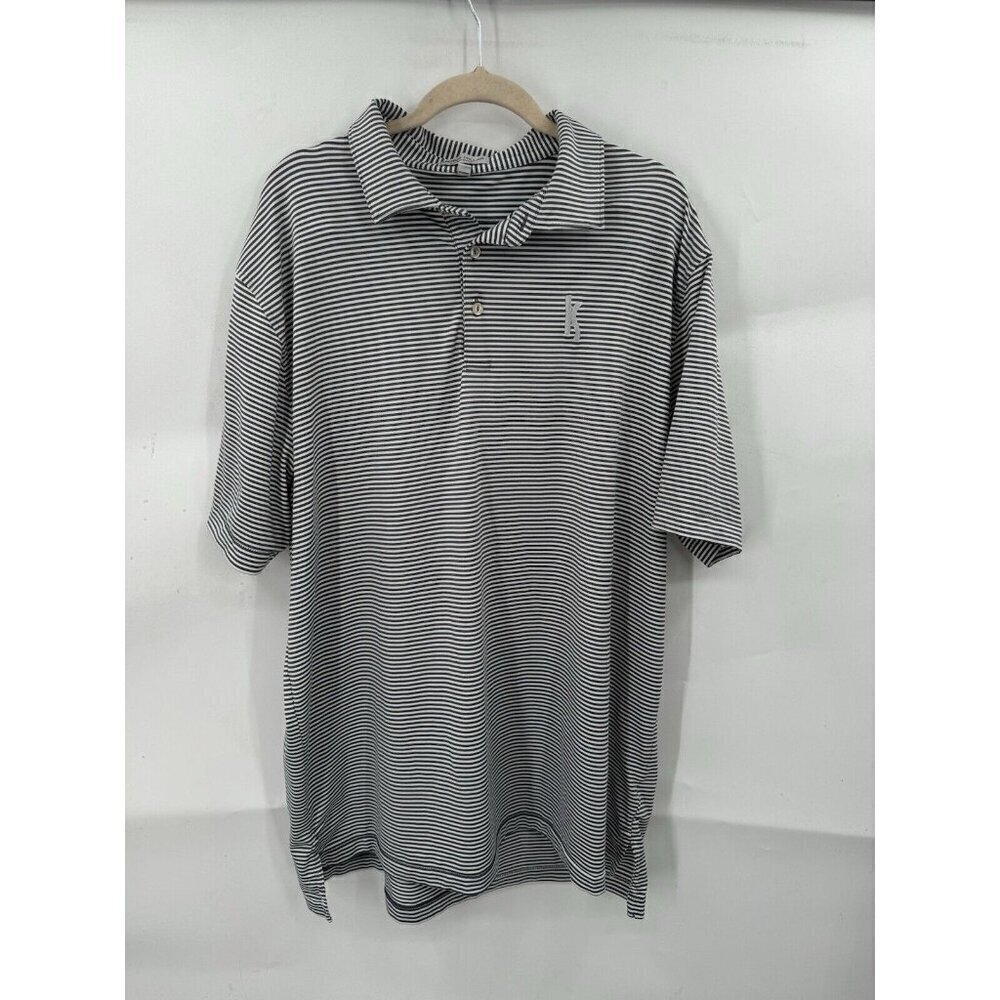Peter‎ Millar Polo Men XL Gray White Striped Summer Comfort Golf Shirt Preppy